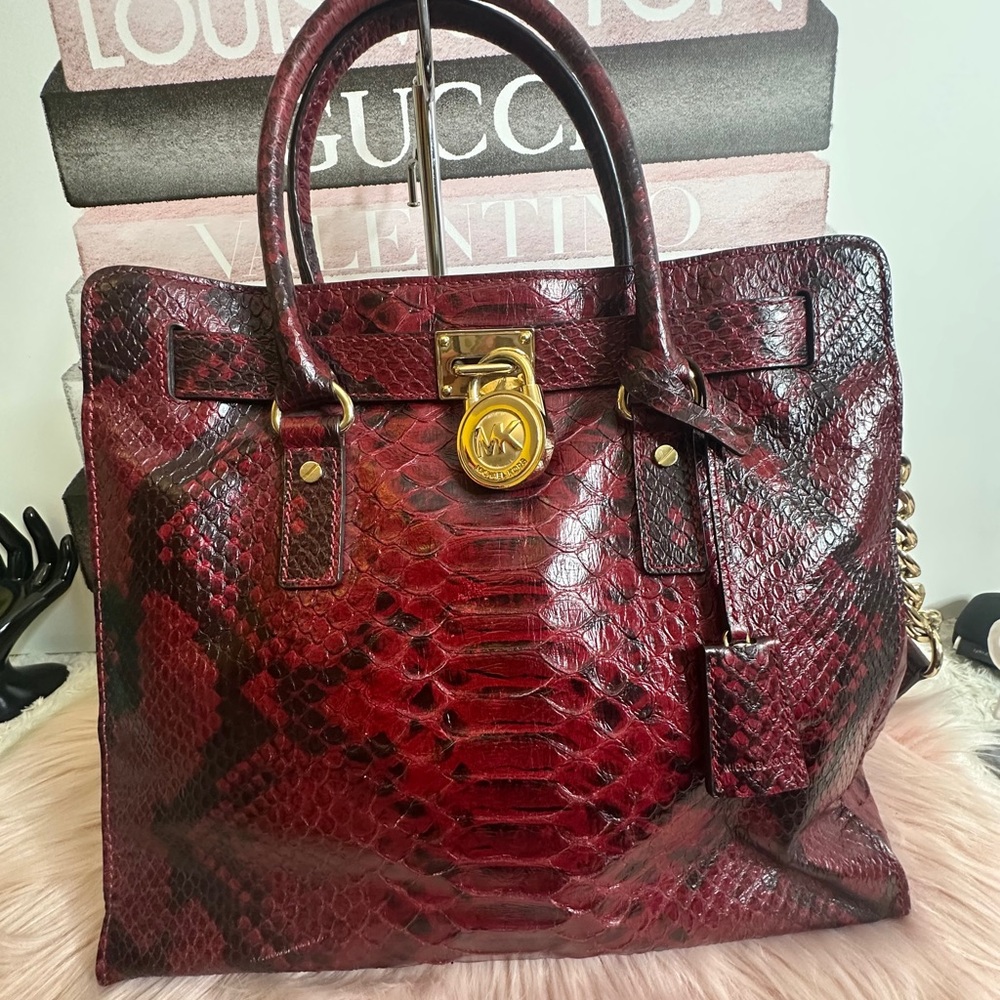 Michael Kors Red Python-Embossed Leather Tote - image 1